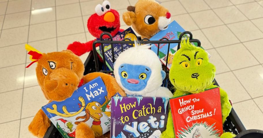 Several Kohl's Cares Plush and Book Holiday Bundles in a Kohl's Shopping Cart