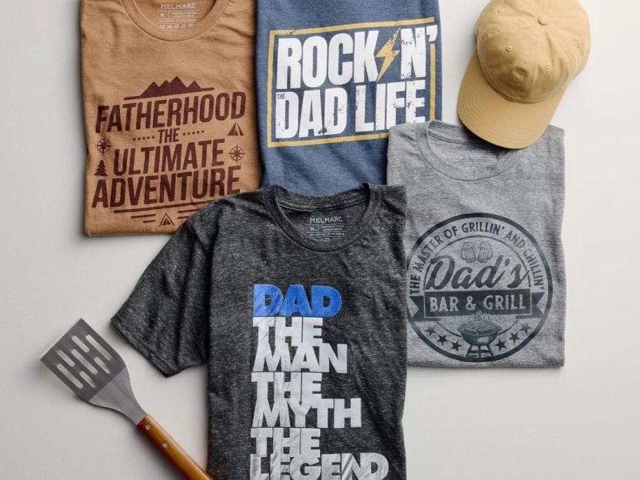 4 men's father-themed graphic teeswith a grill spatula and a hat