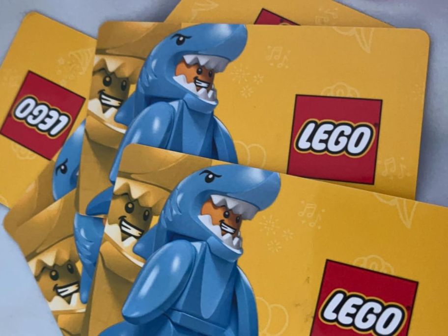A stack of LEGO gift cards