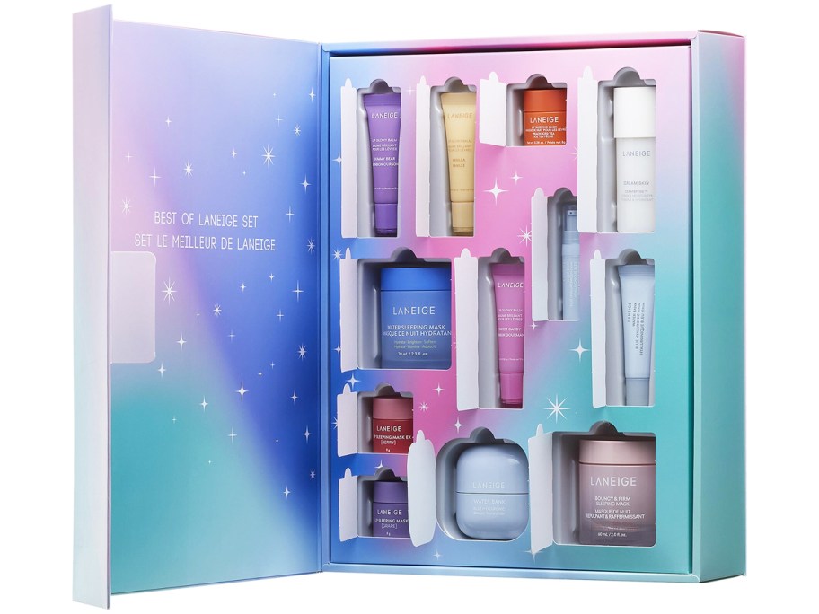 advent calendar with doors opened showing Laneige products