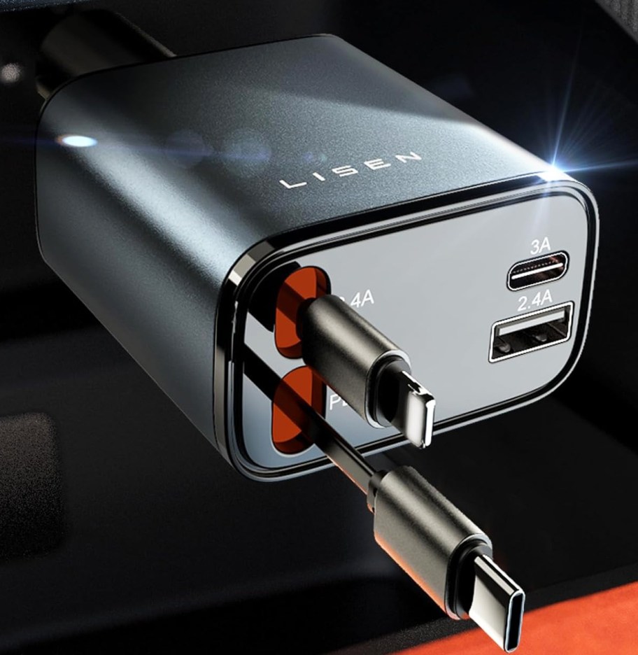 black retractable car charger