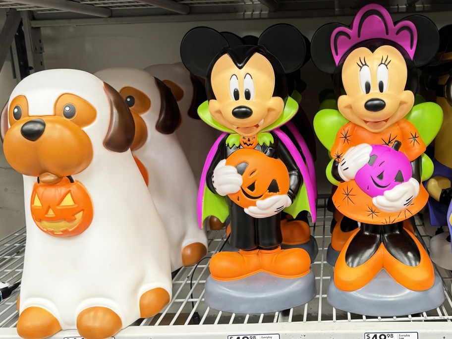 halloween dog, mickey, and minnie mouse blow molds