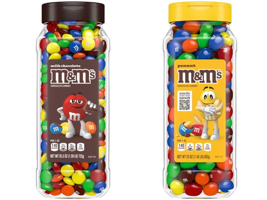 M&M's Milk Chocolate and peanut Candy Jar stock images