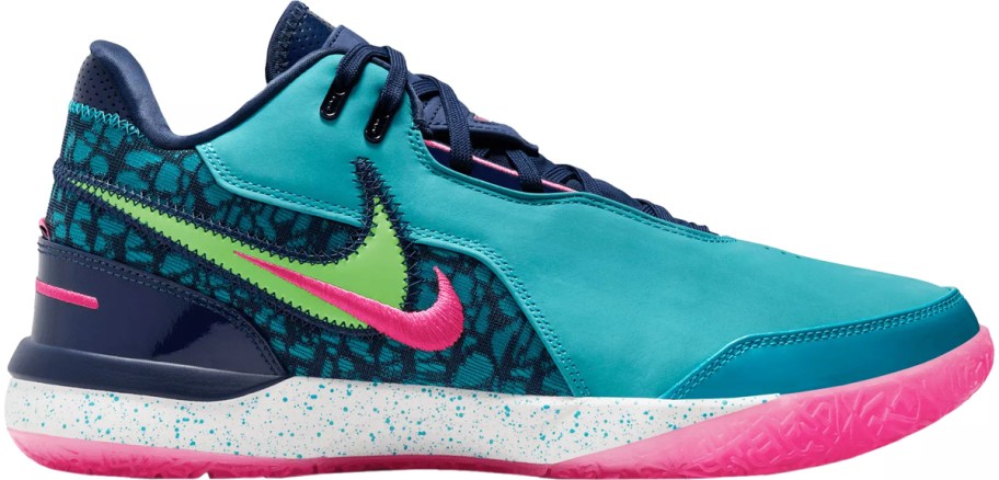 teal, pink, and green nike basketball shoe