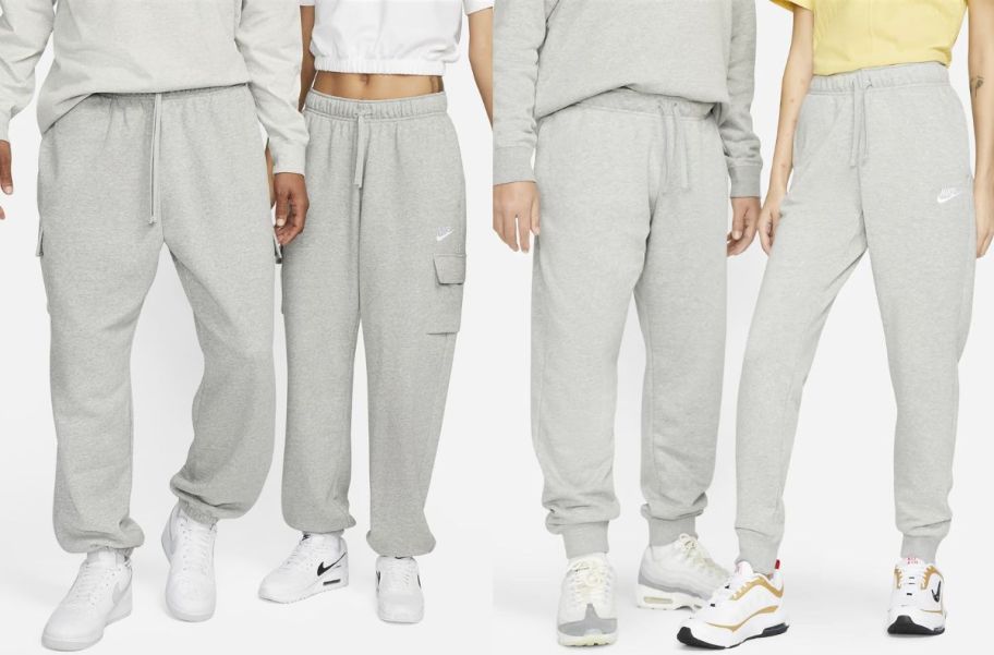 four models wearing Nike sportswear club fleece joggers
