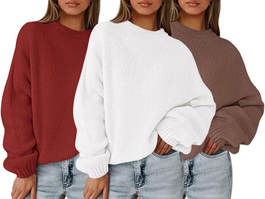 3 women wearing sweaters