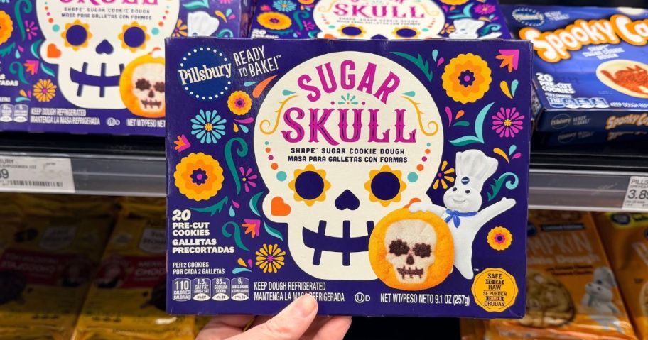 Pillsbury Sugar Skull Shape Cookies Dough 9.1oz 20-Count box in hand in store