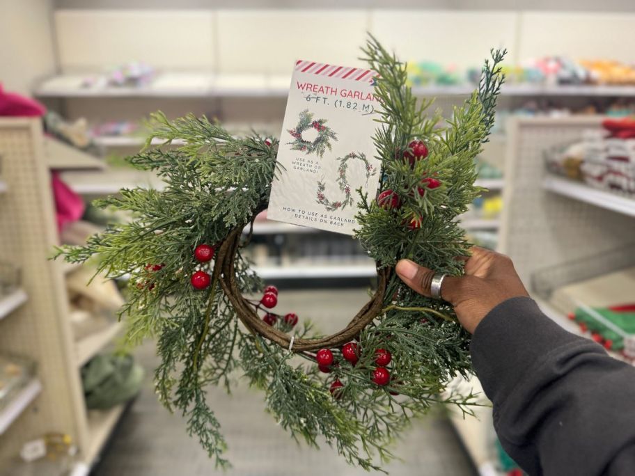 Red Berry Pine Garland/Wreath in hand in store