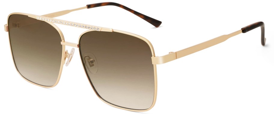 sunglasses with brown lenses and rhinestone details at top