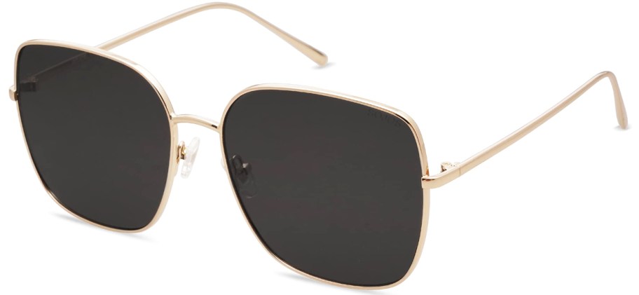 square gold metal frame sunglasses with black lenses