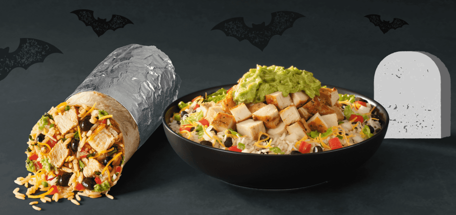 Moe's Southwest Grill Halloween burrito and bowl