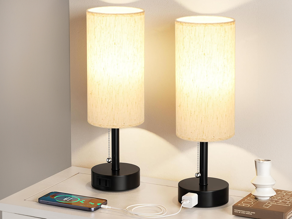 TWO Bedside Table Lamps Only $17 Shipped for Prime Members | Includes Power Outlets!