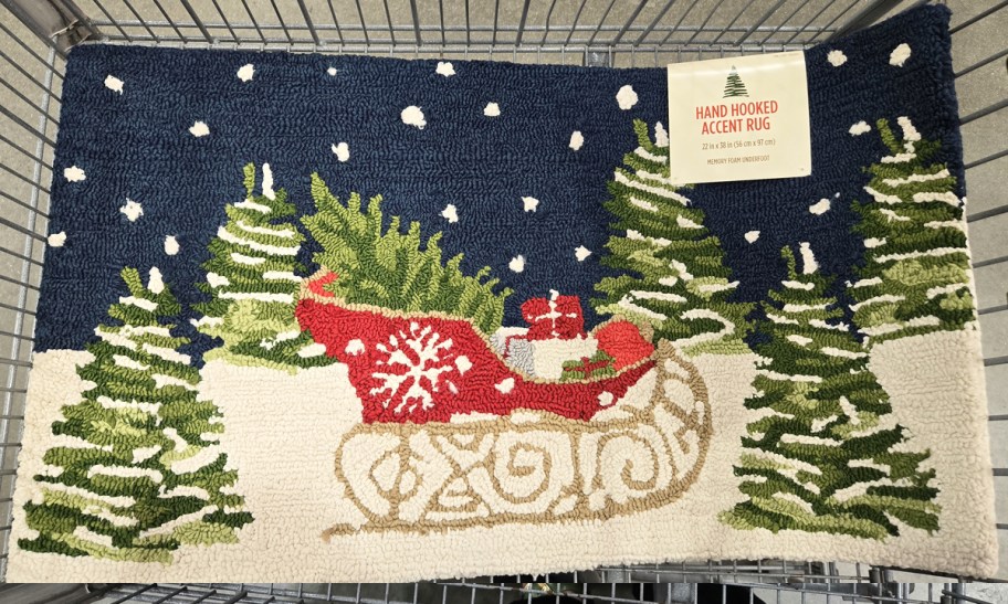 christmas sleigh indoor rug in a shopping cart