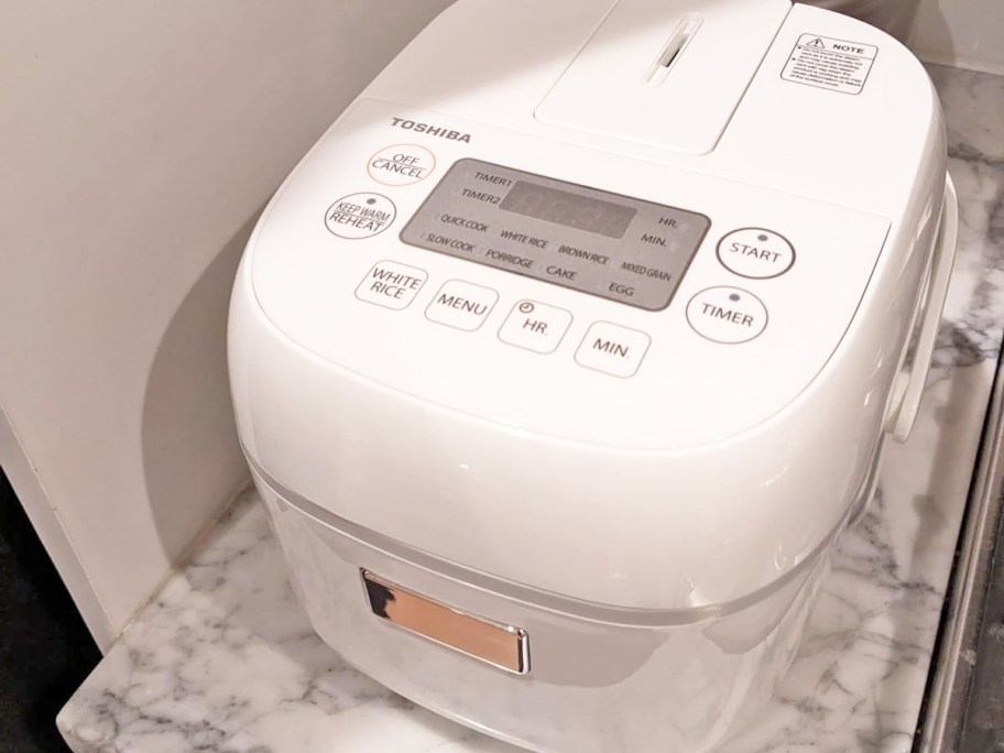 different cooking functions and settings on top of rice cooker lid