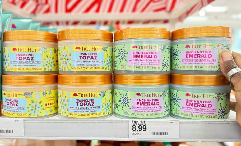 jars of tree hut whipped body butter on a store shelf