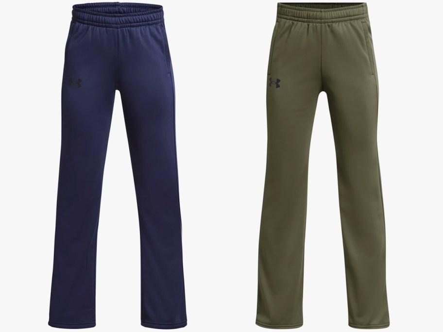 navy blue and green fleece pants