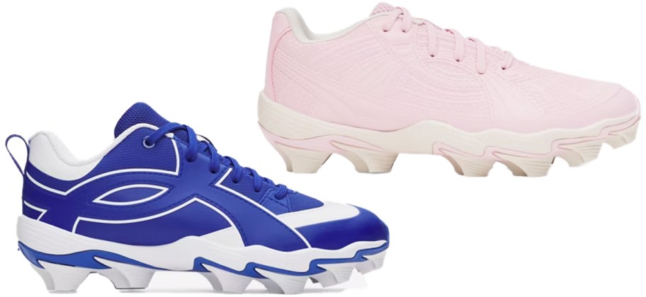 blue and pink baseball cleats