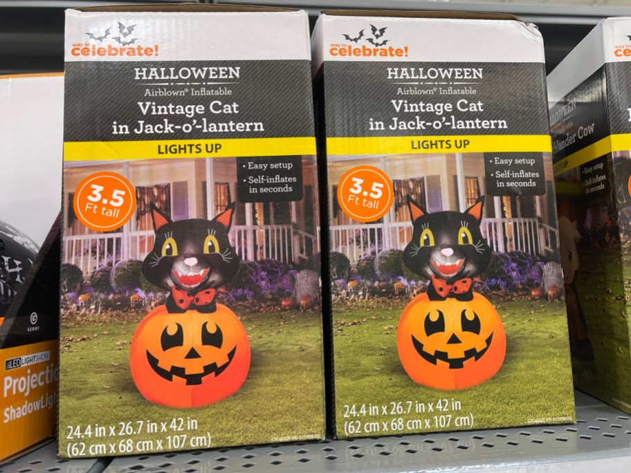 Way to Celebrate 3.5ft Halloween Airblown Inflatable Vintage Cat in Jack-o-Lantern