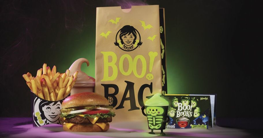 A Wendy's Boo Bag with Burger, Frosty, Fries, Toy and Boo Book
