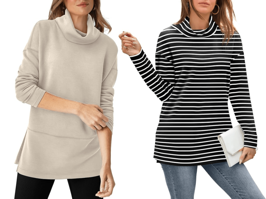 Wiholl Women's Turtleneck Tunic Sweatshirt