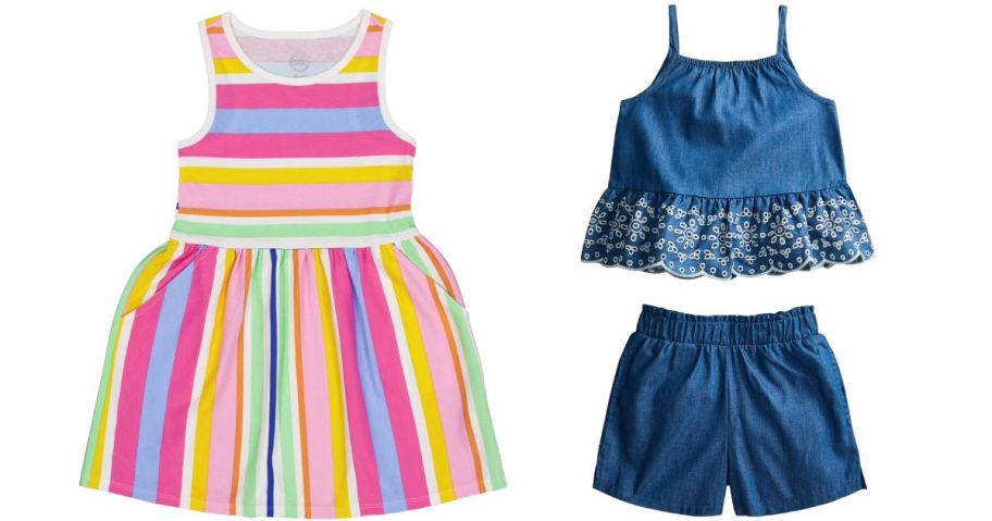 Wonder Nation Girls Tank Play Dress and Toddler Girls Scalloped Tank Top & Shorts Set