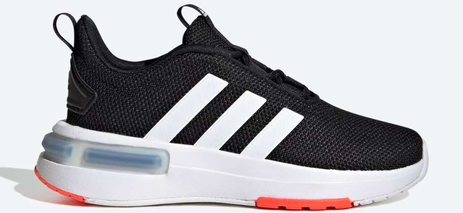 black, white, and red adidas running shoe