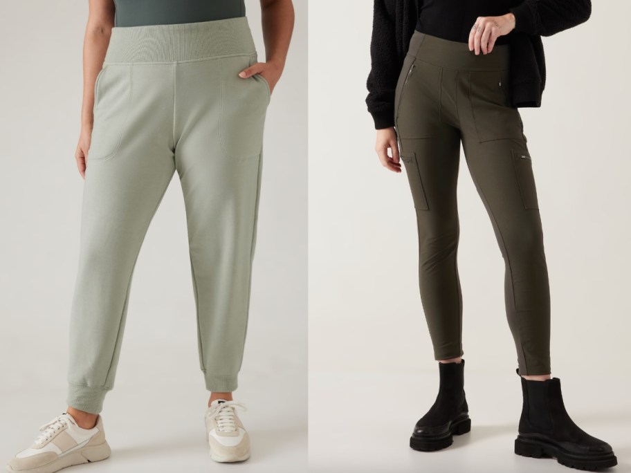 green joggers and cargo leggings