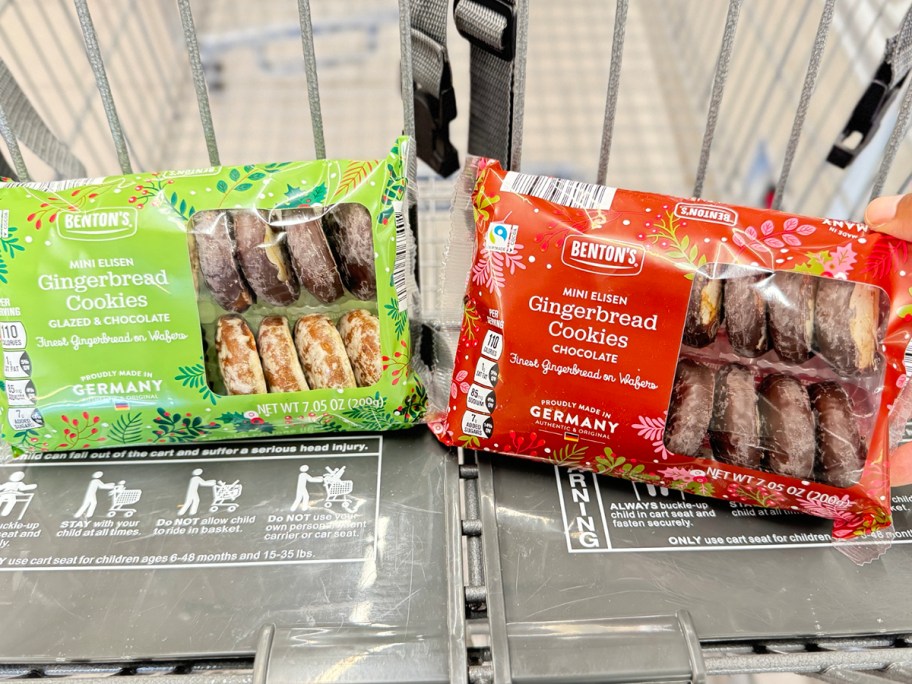 gingerbread cookie bags in shopping cart 