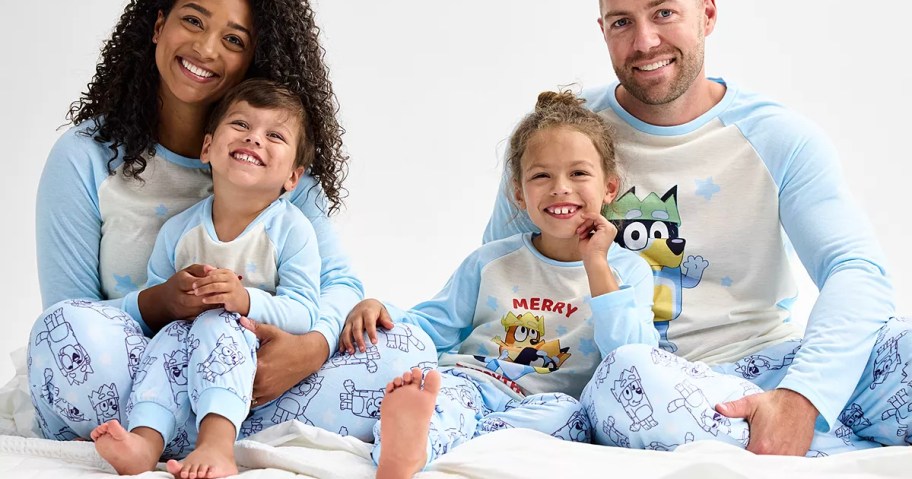 family wearing bluey pajamas