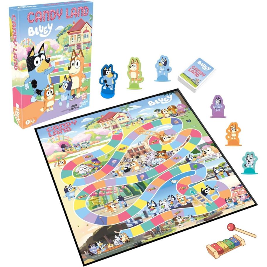 candy land bluey edition board game box and contents