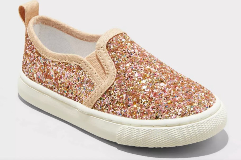 rose gold glitter slip on sneakers 