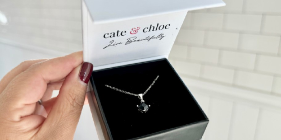 Cate & Chloe 18K Gold Plated Necklace w/ Black Crystal Just $18 Shipped (Comes in a Ready-to-Gift Box!)