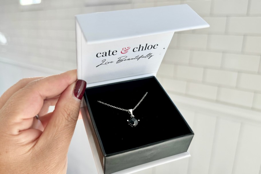 Cate & Chloe 18K Gold Plated Necklace w/ Black Crystal Just $18 Shipped (Comes in a Ready-to-Gift Box!)