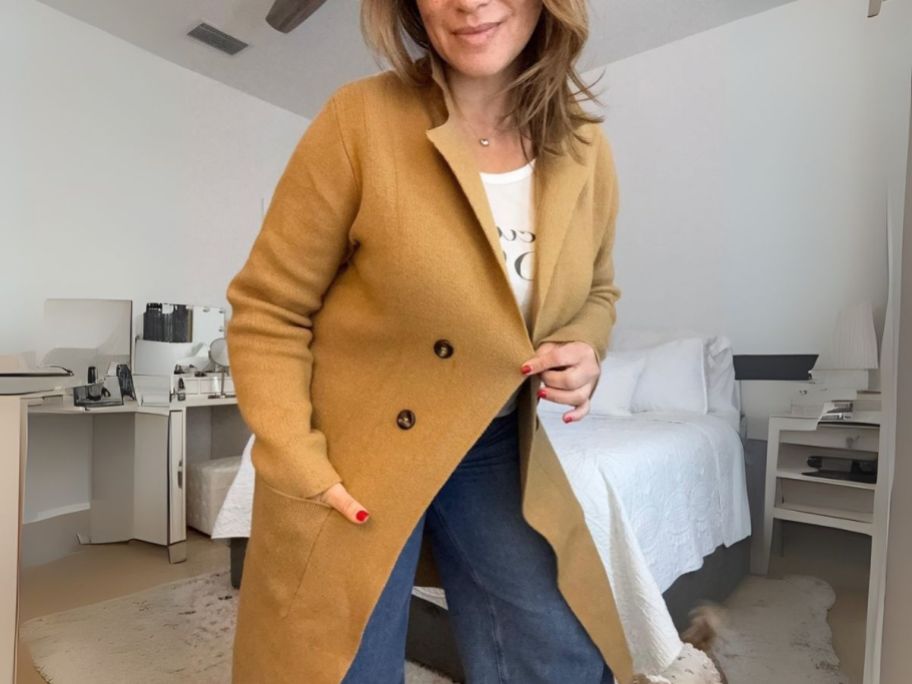 woman wearing beige coatigan