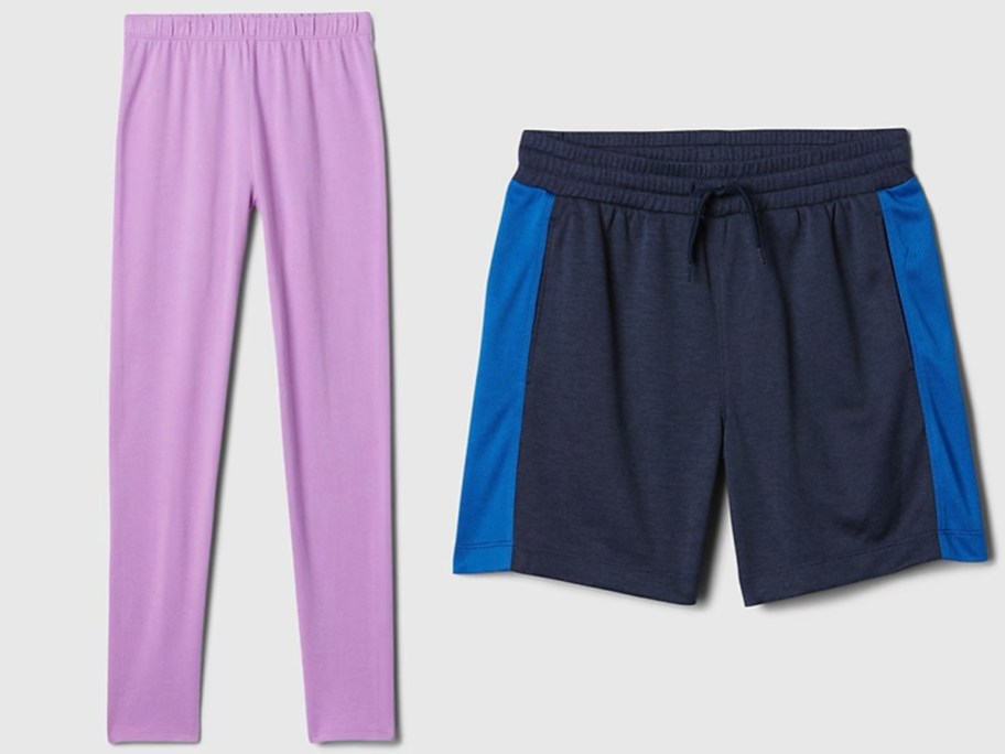 light purple leggings and navy blue kids shorts