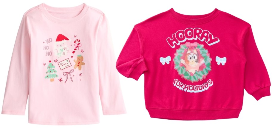 girls pink tee and hot pink sweatshirt