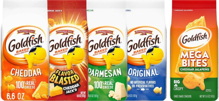 assorted bagged goldfish crackers