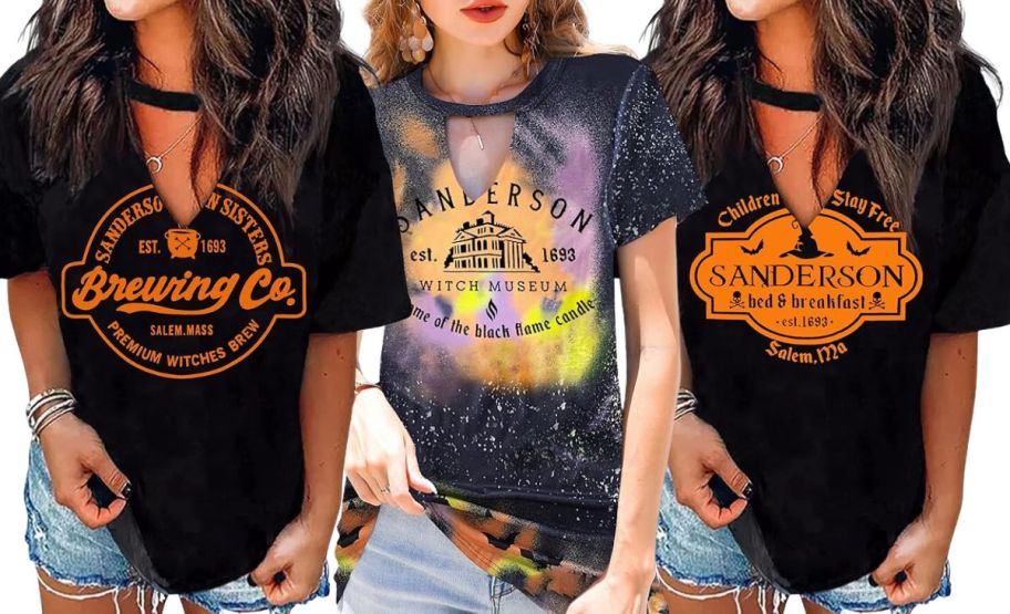 three models wearing hocus pocus tees stock image