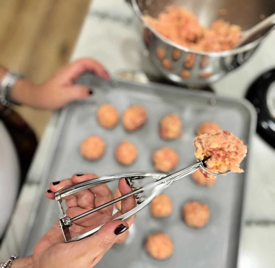 making sausage balls with a cookie scoop 