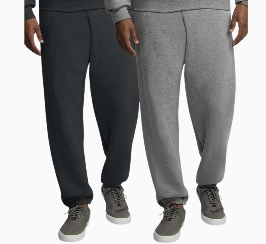 two men wearing relaxed fit sweatpants