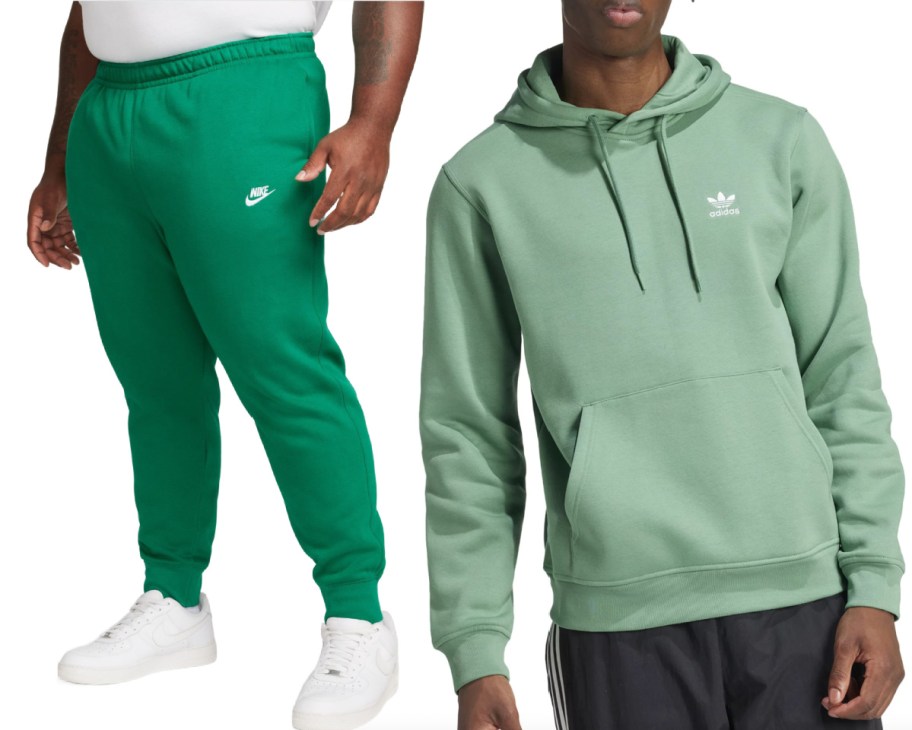 green joggers and hoodie