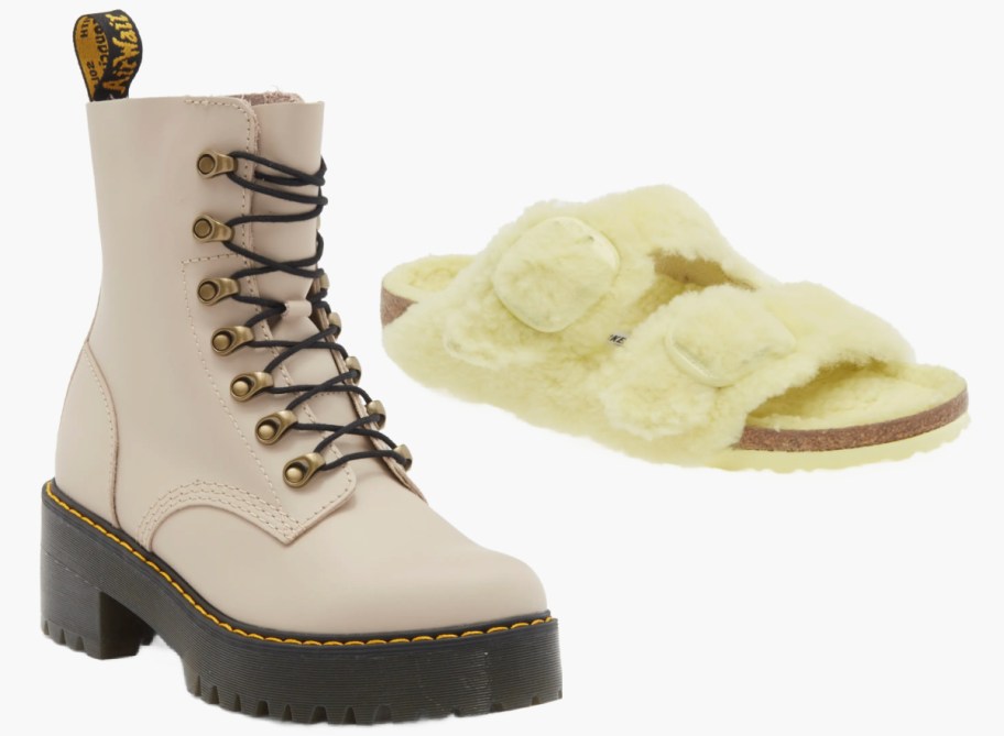 boots and fuzzy birkenstocks