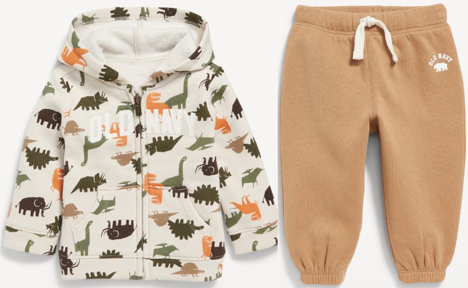 boys dinosaur sweatshirt and tan pants 