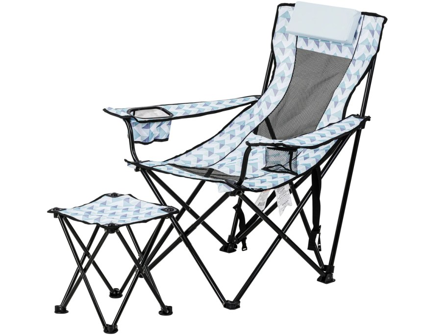 blue and white camp chair 