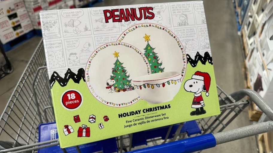 peanuts holiday dinnerware in a sams cart