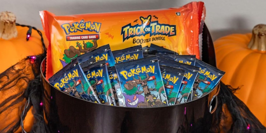 pokemon halloween packs in bowl with pack behind it 