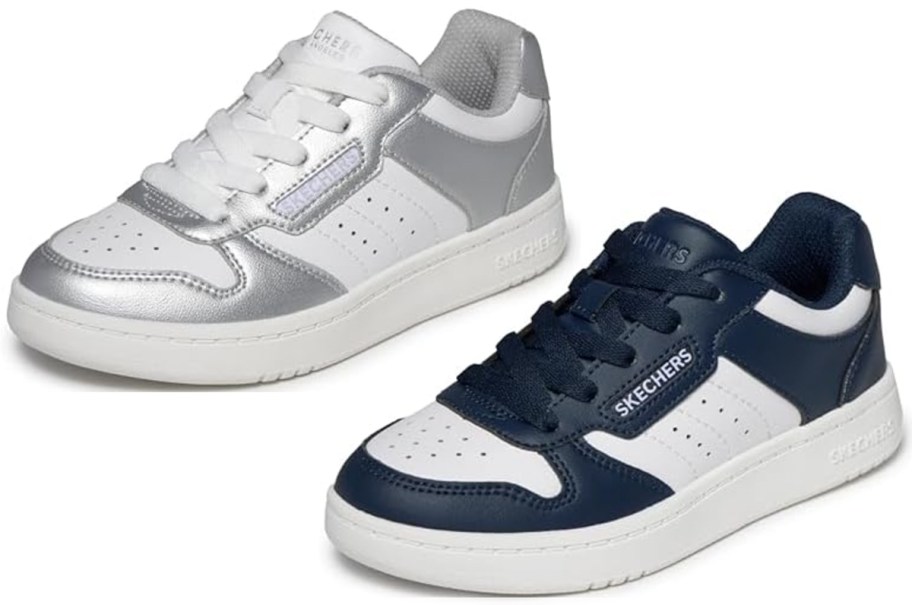 silver and blue kids shoes 