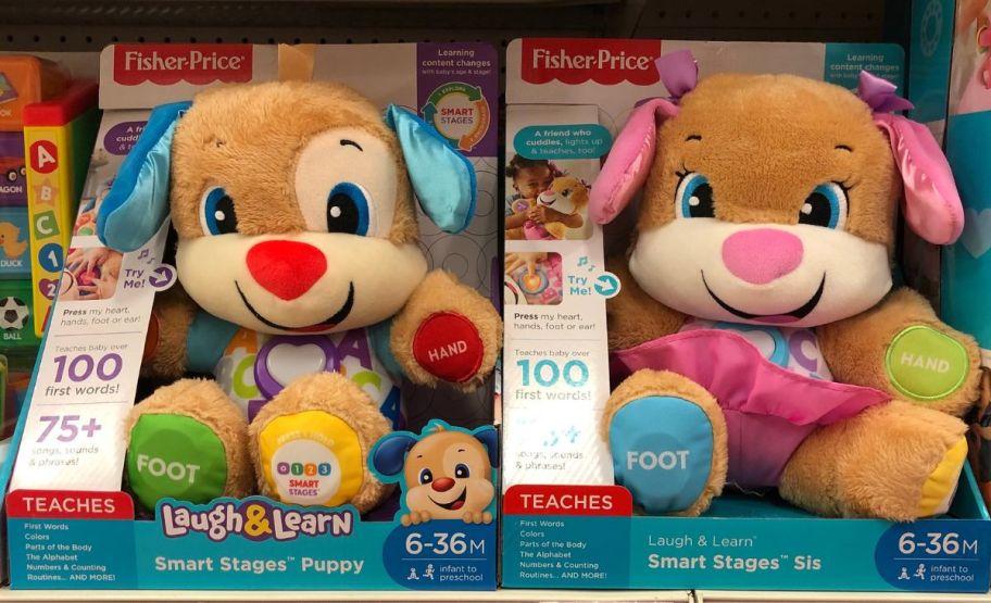 Smart stages pups on a store shelf