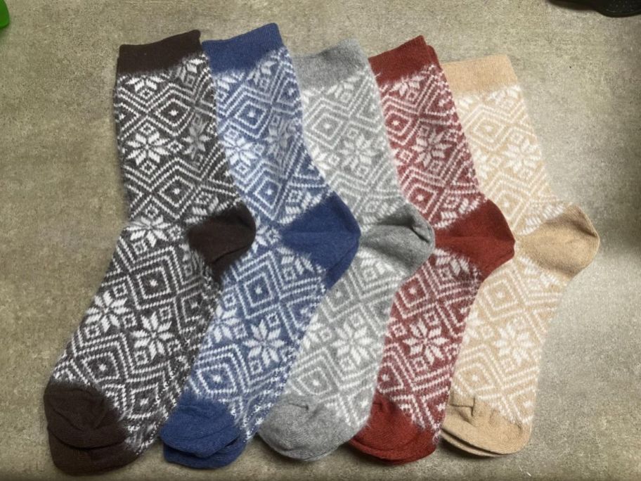 five pairs of women's wool socks