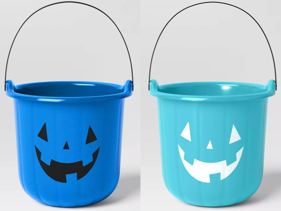 dark blue and teal pumpkin buckets 